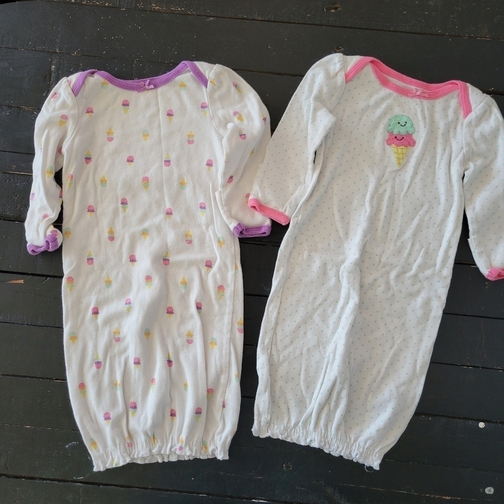 Circo Baby Girl 0-3 Months Long Sleeve Sleep Dress Pajamas Lot Ice Cream White